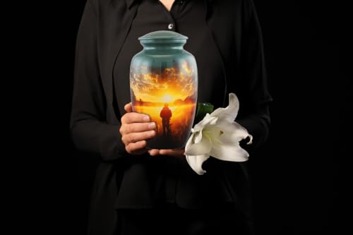 Gray Large Fishing Cremation Urn for Adult Ashes - Handmade Memorial Funeral Urn with Velvet Bag