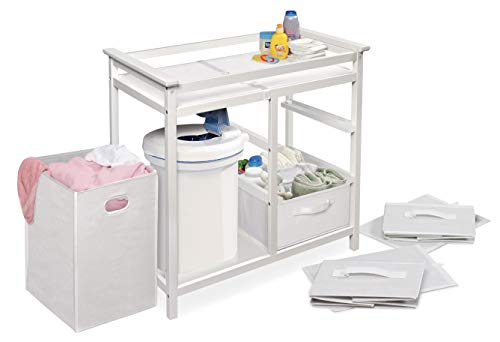 Badger Basket White Baby Changing Table with Laundry Hamper & Storage - Modern Nursery Furniture