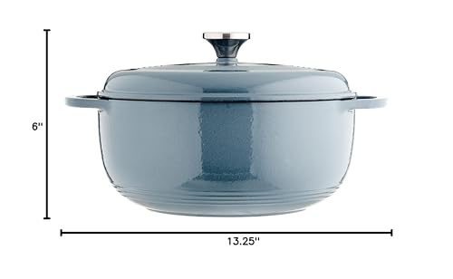 Lodge Essential Enamel Cast Iron Dutch Oven - Perfect for Bread Baking, Braising, Marinating & Slow Cooking - Features Moisture-Sealing Lid & Dual Handles - Kitchen Essentials - 6 Quarts - Storm Blue