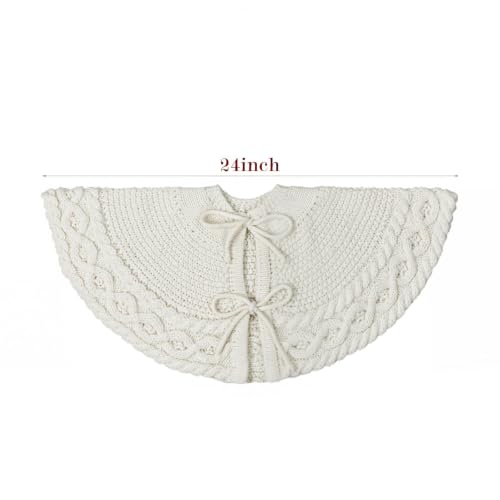 LimBridge X-Small White Diamond Edge Knit Christmas Tree Skirt 24in