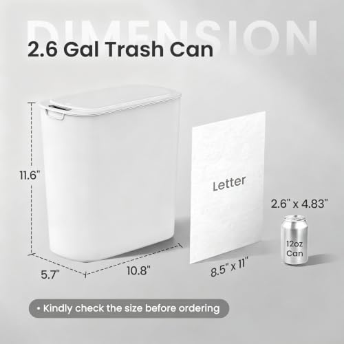 White Automatic Touchless Bathroom Trash Can 2.6 Gallon Slim Waste Bin