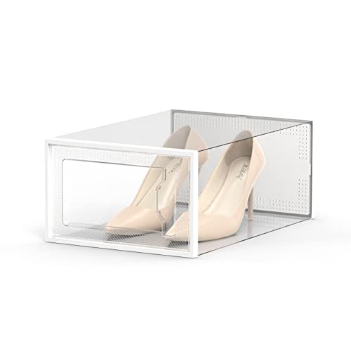 SEE SPRING Large Fit 12 Pack Clear Stackable Shoe Storage Boxes for Size 9 Shoes