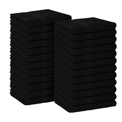 Avalon Towels Salon Hand Towels Black 16x27 Inches Pack of 24 - 100% Cotton Absorbent Spa & Gym Towels