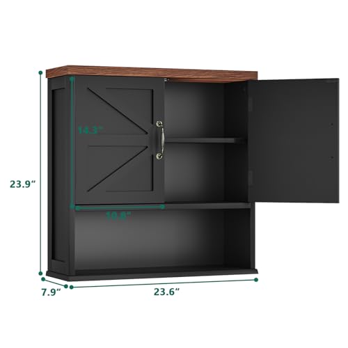 Smuxee Black Farmhouse Wall Mounted Bathroom Cabinet with Adjustable Shelves