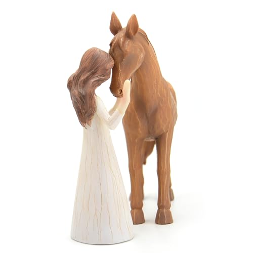 Vofstand Woman Embraces Horse Figurine - Horse and Girl Resin Ornament