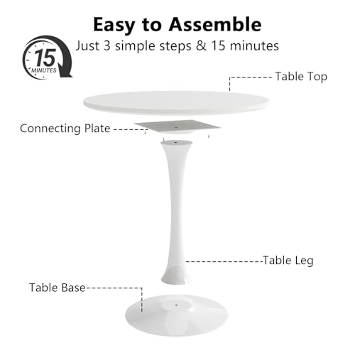 White Small Dining Table with MDF Top & Metal Pedestal Base - Space-Saving Mid-Century Modern Design