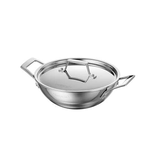 Tramontina Utsava 1.8 Qt Tri-Ply Clad Stainless Steel Kadai with Lid, Uncoated