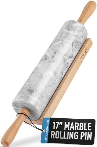 Quartz White Marble Rolling Pin with Stand - 17 Inch Baking Dough Roller