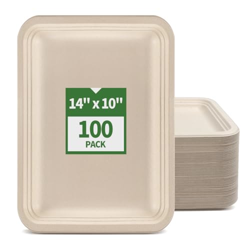 AICHEF 14x10 Inch Disposable Food Trays Pack of 100 - Heavy Duty, Eco-Friendly, Party & Catering Use