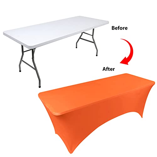 BDDC 6ft Stretch Spandex Fitted Tablecloth – 72x30in (Orange) 2-Pack
