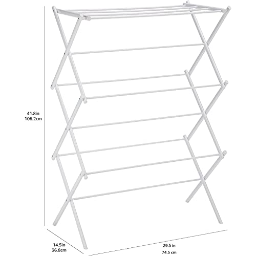 Amazon Basics White Foldable Clothes Drying Rack for Indoor Air Drying, 41.8 x 29.5 x 14.5 Inches