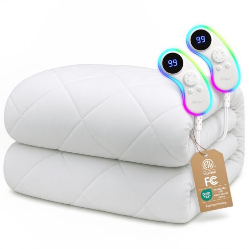 LEERUN Queen Heated Mattress Pad with Dual Control Fast Heating 125.6°F