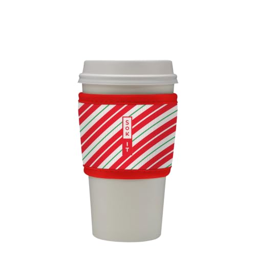 Sok It HotSok Coffee & Tea Reusable Insulated Neoprene Cup Sleeve – Candy Cane Stripes, One Size