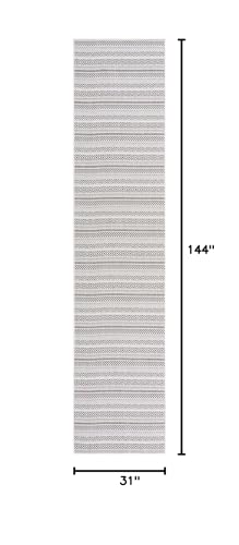 Unique Loom Outdoor Striped Collection Area Rug - Maia (2' 7" x 12' Runner, Beige/Ivory)