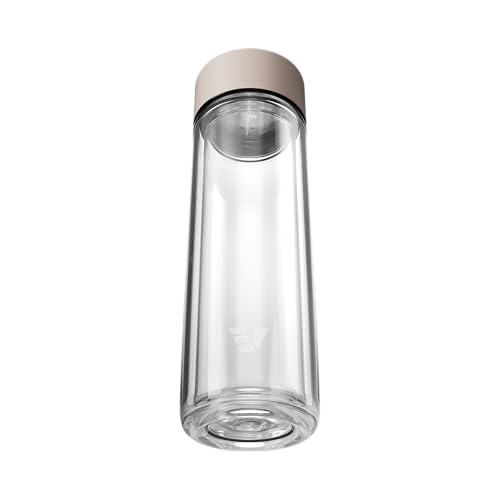 EVER VESSEL Glass Multi Tea Infuser Bottle 14oz - Double Wall Borosilicate Glass Flask | No Plastic Touches Contents | Perfect for Office or Home - Black