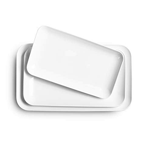 White Porcelain Serving Platter Set of 3 - 12/14/16 Inch Rectangular Trays for Entertaining