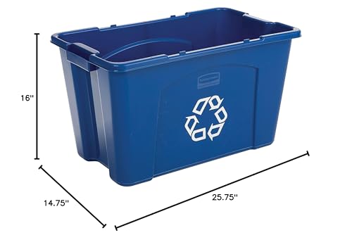 Rubbermaid Commercial 18-Gallon Stackable Recycling Bin with Handles, Blue (1 Pack)