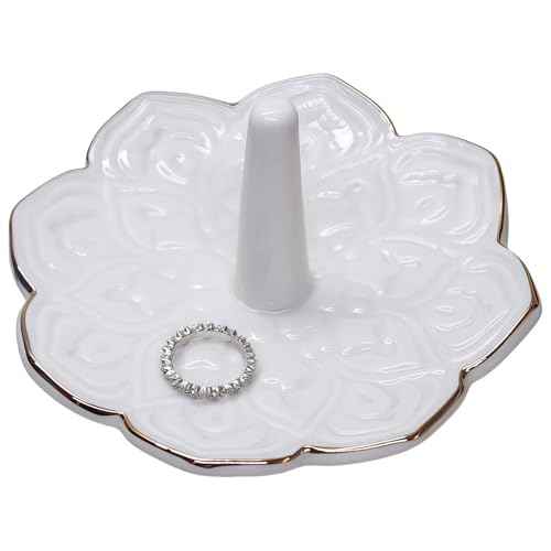 White Ceramic Mandala Jewelry Dish Decoration Ring Holder, Necklace, Earrings, Watch Key Decoration Jewelry Holder, Gift for Mother's Day, Birthday, Engagement Wedding, Christmas, Thanksgiving Day