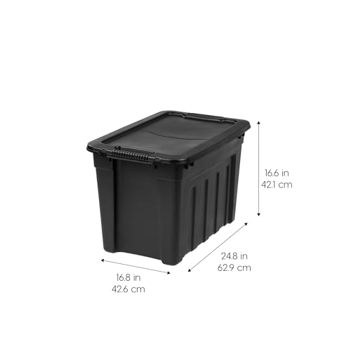 Heavy Duty Storage Totes with Lids - 20 Gal Black 4-Pack - Stackable and Secure
