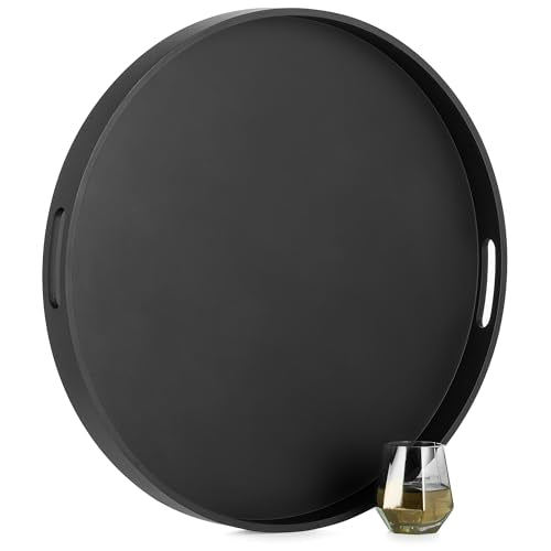 Large Round Ottoman Serving Tray 22 Inch Black Modern Home Decor
