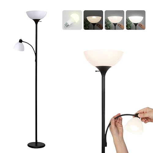 Black Brightech Sky Dome Plus LED Floor Lamp with Reading Light - Dimmable Torchiere