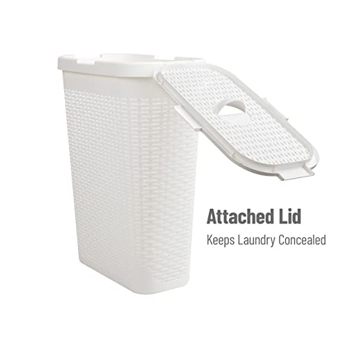 Mind Reader White Slim Laundry Hamper with Lid, 40L Space-Saving Tapered Design