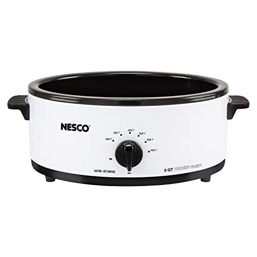 NESCO 6 Quart Electric Roaster Oven with Porcelain Cookwell – White