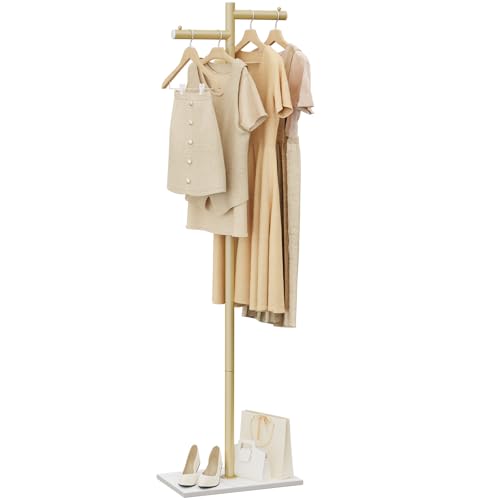 Gold Z-Shaped Garment Rack with Rock Base - Modern Coat Stand 68.9in