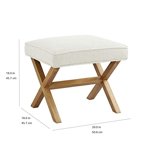 Classic Ivory Small Mid-Century Modern Square Ottoman Footrest - Upholstered, Supports 300 lbs