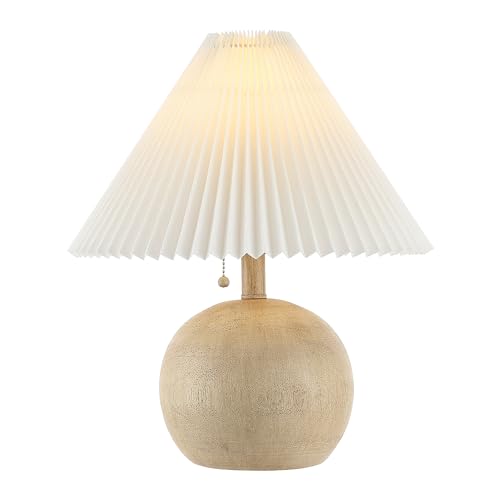 JONATHAN Y Aksel Sphere Table Lamp 17.25in Beige Wood Finish, Modern Coastal Design