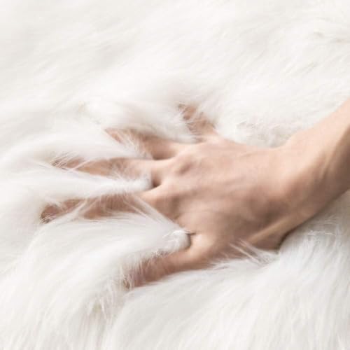 3x5 ft White Faux Fur Sheepskin Rug - Fluffy Area Rug for Bedroom, Cozy Home Decor