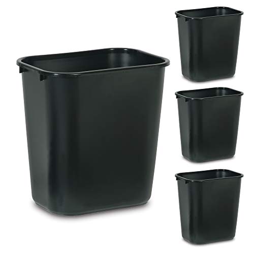 7-Gallon Black Wastebasket - Commercial Trash Bin Pack of 4 - Durable & Stackable