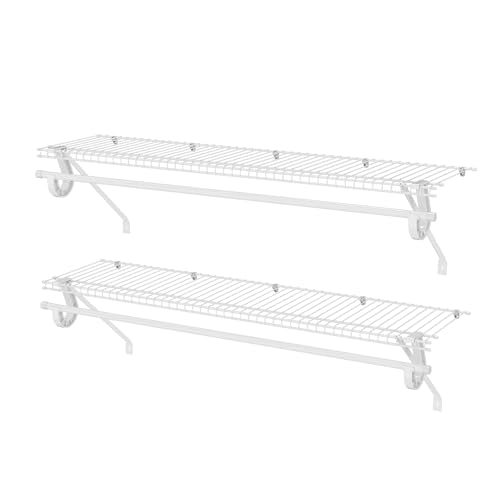 PROWORX 4 ft x 12 in Wall Mounted Closet Shelves with Hanging Rod - 2 Pack White Wire Storage Kit