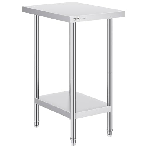 VEVOR Stainless Steel Prep Table 24 x 18 x 34 Inch Heavy Duty Workstation