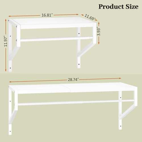 White Expandable Laundry Room Shelves with Hanging Rod - Wall Mounted Utility Storage