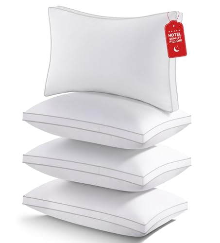 ROUMEA Queen Size Set of 4 Bed Pillows 20x30 Inches Grey - Supportive & Soft