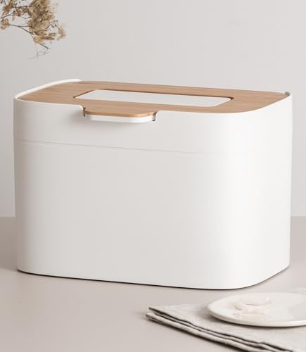 Countertop Compost Bin 'Elin' with Wooden Lid & Filter - 1.2 Gallon, Odor-Free, Dishwasher Safe, Bamboo Off-White