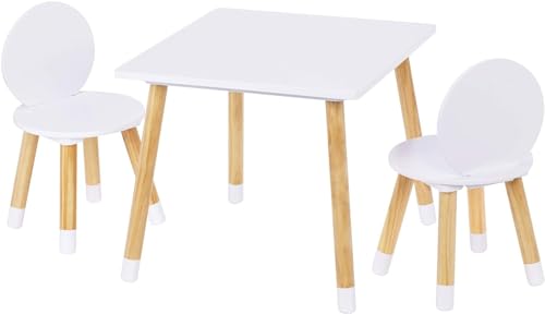 UTEX Wooden Toddler Table and Chair Set - Square-Back Design, White, Easy Assembly