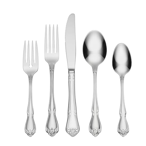 Oneida True Rose 20-Piece Flatware Set for 4 - Mirror Finish, Rust-Resistant Stainless Steel, Dishwasher Safe