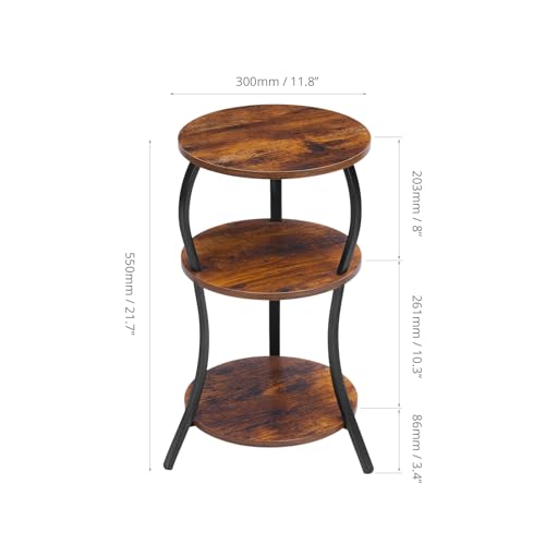 YEAKOO Rustic Brown 3-Tier Small Round Side Table - Vintage Modern End Table