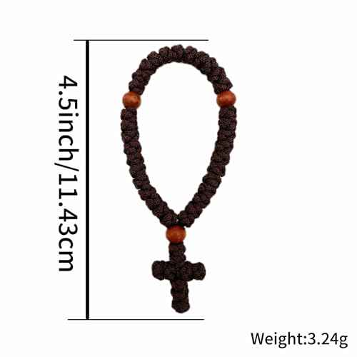 Bovemee 1Pc Handmade Christian 33 knot Orthodox Greek Omboskoini Prayer Rope Protection Blessing Cross Charm Tassel Car Hanging Charm Christmas gift (Brown)