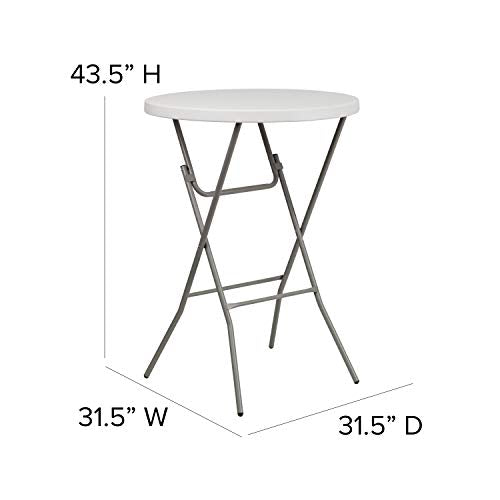 Flash Furniture 2.63 ft Plastic Round Folding Bar Table, Granite White