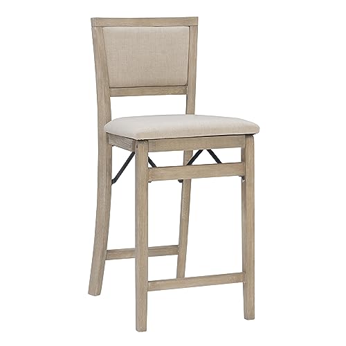 Natural Rustic Wooden Folding Counter Stool with Beige Upholstery - 25 Inch Seat Height - Variation of THIS listing