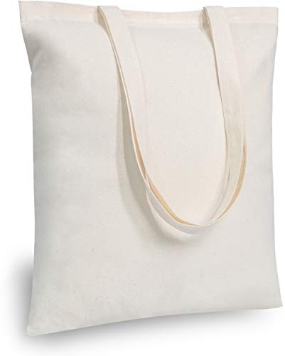 Medium Beige Cotton Tote Bags 24-Pack - Reusable Eco-Friendly Grocery & Gift Bags