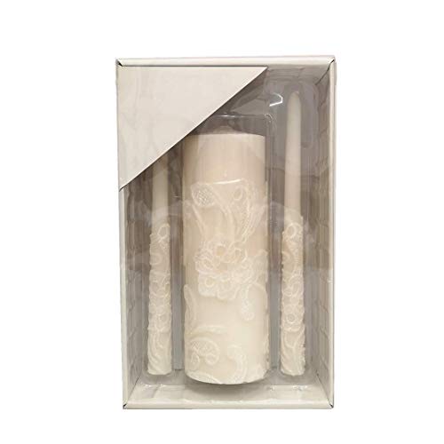 Cream Wedding Unity Candle Set with Pillar and Taper Candles - 11.5 Inch