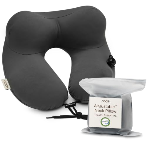 Inflatable Travel Neck Pillow with Memory Foam Support, Adjustable & Washable Cover