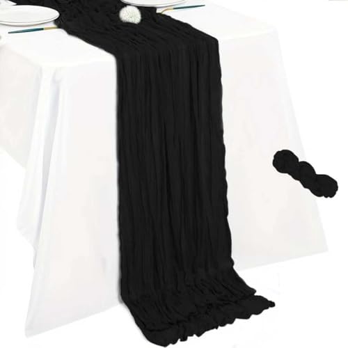 Essyle Black Cheesecloth Table Runner 10ft for Wedding & Holiday Decor