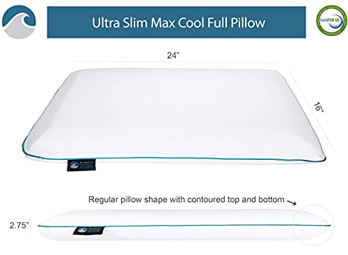 Ultra Slim Max Cool CarbonBlue Gel Memory Foam Pillow - 2.75 Inch Standard Size, Supportive & Cooling for Back & Stomach Sleepers