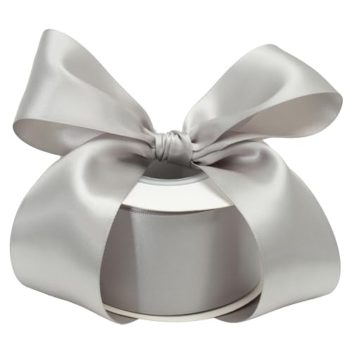 Silver Satin Ribbon 2 Inch x 25 Yards Double Faced - DINDOSAL