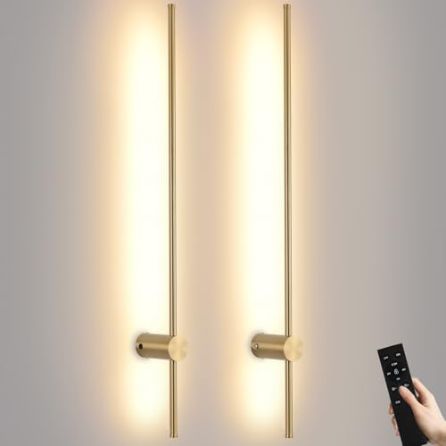 Brushed Gold 39.3-Inch Wireless Battery Wall Sconce Set of 2 with Dimming & Remote